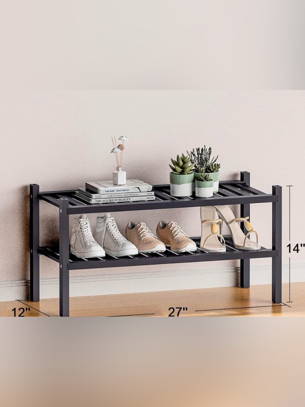 Multi-Tier Black Bamboo Shoe Rack Organizer - Black
